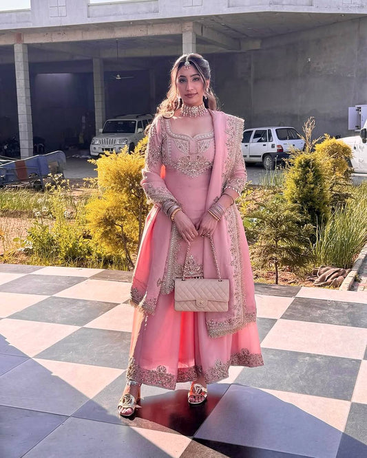 Fantastic Heavy Pink Color Sharara Suit