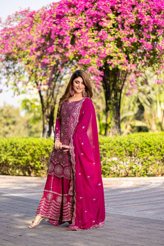 Attractive Sequence Work Pink Color Palazzo Suit
