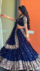 Function Wear Embroidery Work Navy Blue Color Lehenga Choli Function Wear Embroidery Work Navy Blue Color Lehenga Choli