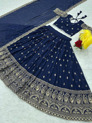 Function Wear Embroidery Work Navy Blue Color Lehenga Choli Function Wear Embroidery Work Navy Blue Color Lehenga Choli