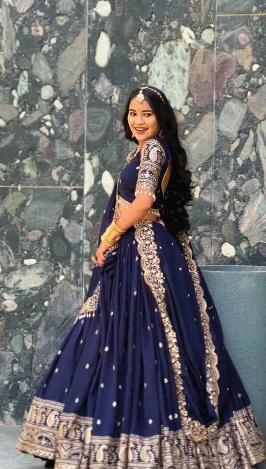 Function Wear Embroidery Work Navy Blue Color Lehenga Choli