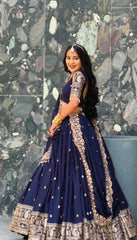 Function Wear Embroidery Work Navy Blue Color Lehenga Choli Function Wear Embroidery Work Navy Blue Color Lehenga Choli