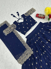 Function Wear Embroidery Work Navy Blue Color Lehenga Choli Function Wear Embroidery Work Navy Blue Color Lehenga Choli