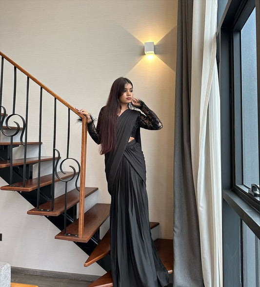 Black Color Embellished Sequence Work Lehenga Saree