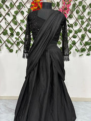 Black Color Embellished Sequence Work Lehenga Saree Black Color Embellished Sequence Work Lehenga Saree