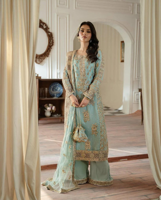 Stunning Sequence Work Sky Blue Color Sharara Suit