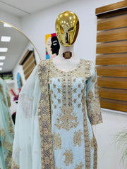 Stunning Sequence Work Sky Blue Color Sharara Suit Stunning Sequence Work Sky Blue Color Sharara Suit