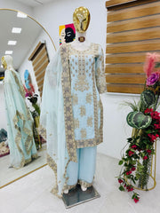 Stunning Sequence Work Sky Blue Color Sharara Suit Stunning Sequence Work Sky Blue Color Sharara Suit