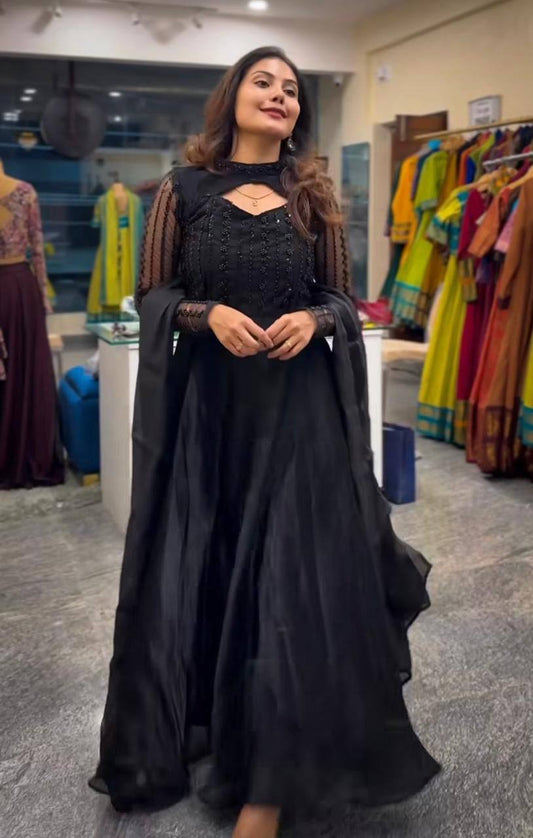 Gorgeous Sequence Work Black Color Anarkali Gown