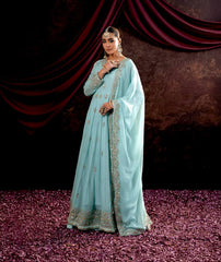 Beautiful Georgette Sequence Work Sky Blue Color Gown Beautiful Georgette Sequence Work Sky Blue Color Gown