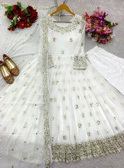Beautiful Georgette Sequence Work White Color Gown Beautiful Georgette Sequence Work White Color Gown