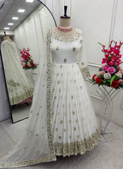 Beautiful Georgette Sequence Work White Color Gown Beautiful Georgette Sequence Work White Color Gown