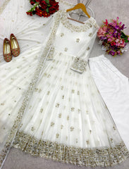 Beautiful Georgette Sequence Work White Color Gown Beautiful Georgette Sequence Work White Color Gown
