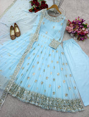 Beautiful Georgette Sequence Work Sky Blue Color Gown Beautiful Georgette Sequence Work Sky Blue Color Gown