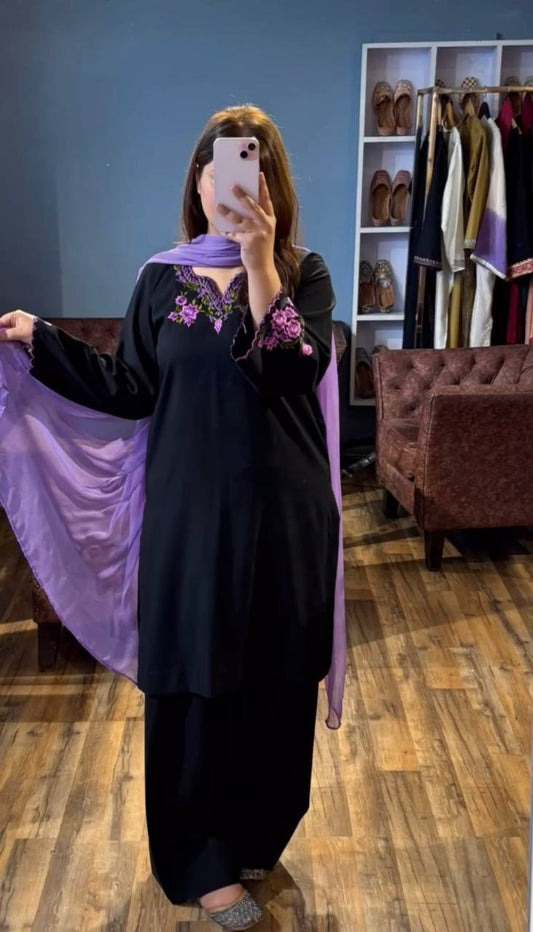 Attractive Riyon Silk Black Color Palazzo Suit