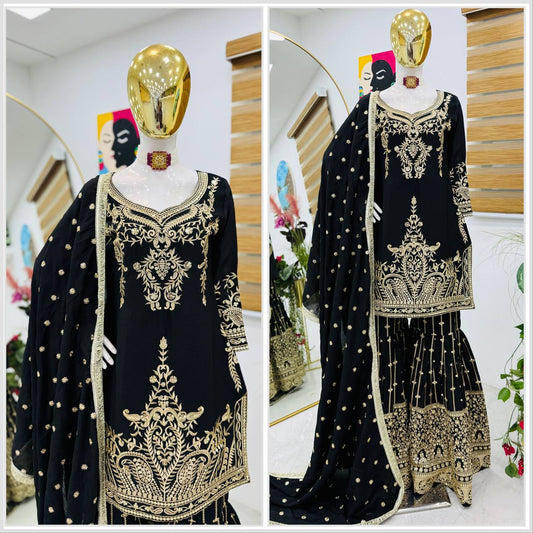 Designer Heavy Sequence Work Black Sharara Suit