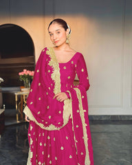 Adorable Chinon Silk Pink Color Sequence Work Gown Adorable Chinon Silk Pink Color Sequence Work Gown