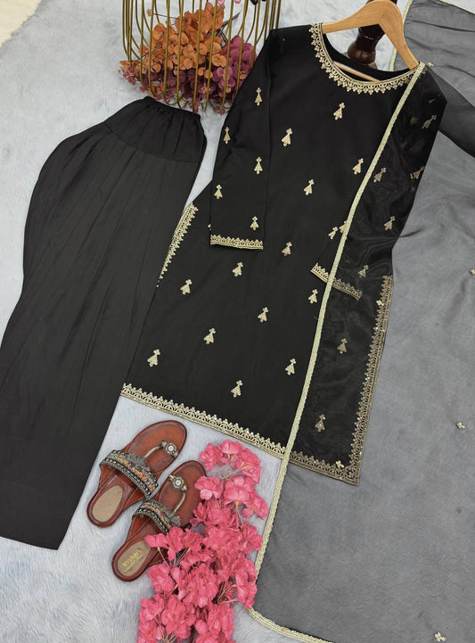 Attractive Embroidery Work Black Color Palazzo Suit