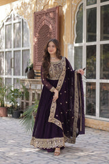 Function Wear Heavy Embroidery Work Wine Color Gown Function Wear Heavy Embroidery Work Wine Color Gown