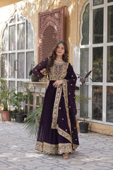 Function Wear Heavy Embroidery Work Wine Color Gown Function Wear Heavy Embroidery Work Wine Color Gown