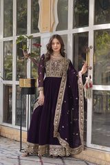 Function Wear Heavy Embroidery Work Wine Color Gown Function Wear Heavy Embroidery Work Wine Color Gown