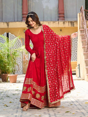 Heavy Sequence Border Work Red Color Long Gown Heavy Sequence Border Work Red Color Long Gown