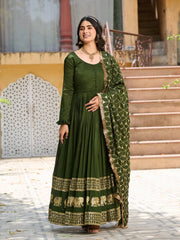 Heavy Sequence Border Work Green Color Long Gown Heavy Sequence Border Work Green Color Long Gown
