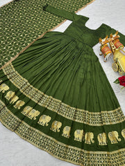 Heavy Sequence Border Work Green Color Long Gown Heavy Sequence Border Work Green Color Long Gown