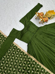 Heavy Sequence Border Work Green Color Long Gown Heavy Sequence Border Work Green Color Long Gown