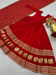 Heavy Sequence Border Work Red Color Long Gown Heavy Sequence Border Work Red Color Long Gown