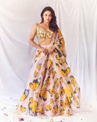 Organza Light Pink Color  Butterfly Digital Print Lehenga Choli Organza Light Pink Color  Butterfly Digital Print Lehenga Choli