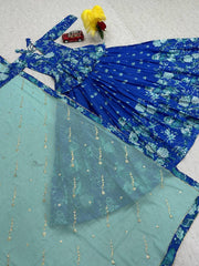 Festive Wear Flower Print Blue Color Lehenga Choli Festive Wear Flower Print Blue Color Lehenga Choli