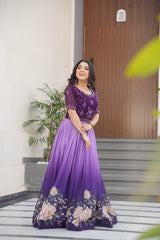 Flower Print Double Shade Lavender Color Gown Flower Print Double Shade Lavender Color Gown