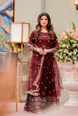 Decent Full Work Wine Color Long Gown Decent Full Work Wine Color Long Gown