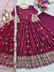 Decent Full Work Wine Color Long Gown Decent Full Work Wine Color Long Gown