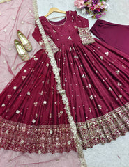 Decent Full Work Wine Color Long Gown Decent Full Work Wine Color Long Gown