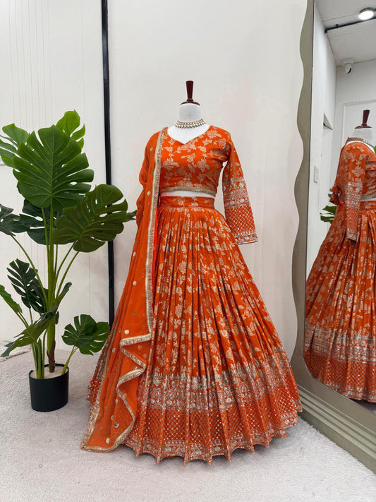 Amazing Sequence Work Orange Color Lehenga Choli