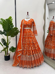 Amazing Sequence Work Orange Color Lehenga Choli Amazing Sequence Work Orange Color Lehenga Choli