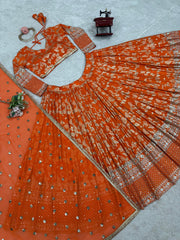 Amazing Sequence Work Orange Color Lehenga Choli Amazing Sequence Work Orange Color Lehenga Choli