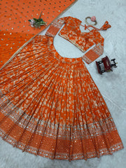Amazing Sequence Work Orange Color Lehenga Choli Amazing Sequence Work Orange Color Lehenga Choli