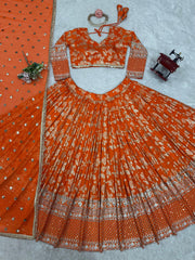 Amazing Sequence Work Orange Color Lehenga Choli Amazing Sequence Work Orange Color Lehenga Choli