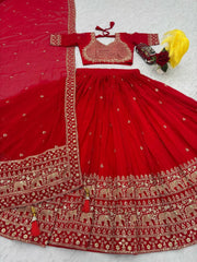 Reception Wear Heavy Work Red Color Lehenga Choli Reception Wear Heavy Work Red Color Lehenga Choli