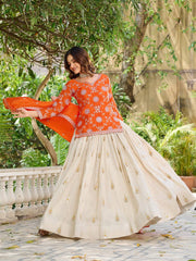 Function Wear White Lehenga With Orange Color Kurti Function Wear White Lehenga With Orange Color Kurti