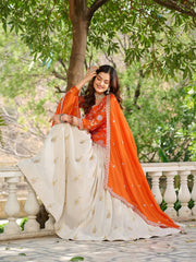 Function Wear White Lehenga With Orange Color Kurti Function Wear White Lehenga With Orange Color Kurti