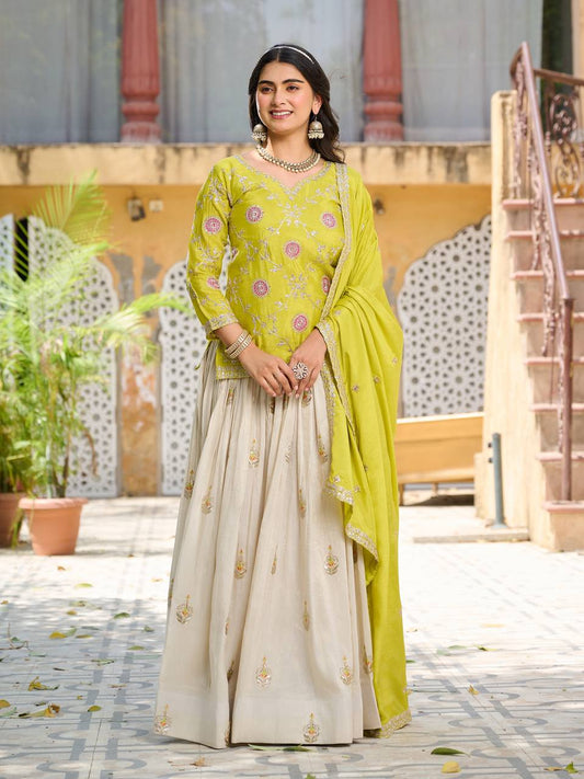 Function Wear White Lehenga With Green Color Kurti