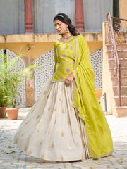 Function Wear White Lehenga With Green Color Kurti Function Wear White Lehenga With Green Color Kurti