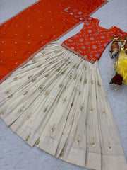 Function Wear White Lehenga With Orange Color Kurti Function Wear White Lehenga With Orange Color Kurti