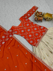 Function Wear White Lehenga With Orange Color Kurti Function Wear White Lehenga With Orange Color Kurti