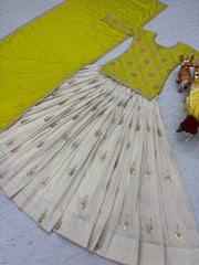 Function Wear White Lehenga With Green Color Kurti Function Wear White Lehenga With Green Color Kurti
