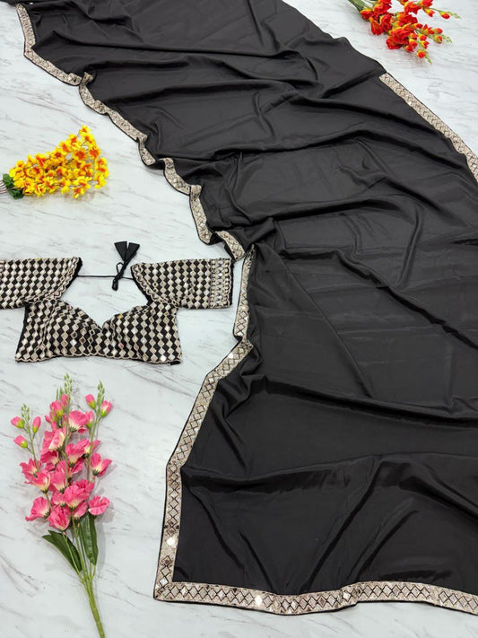 Preferable Black Color Crape Silk Designer Saree